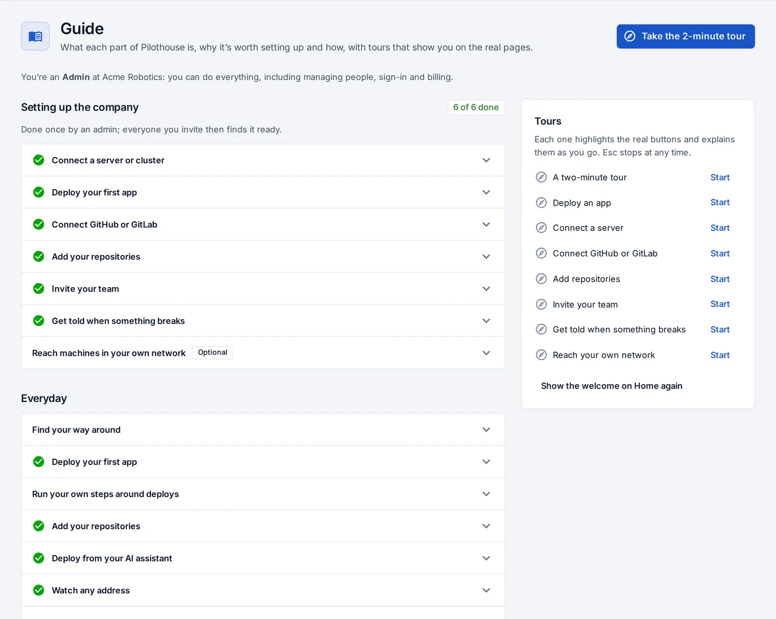 The Guide: setting up the company, everyday topics, and the tours.